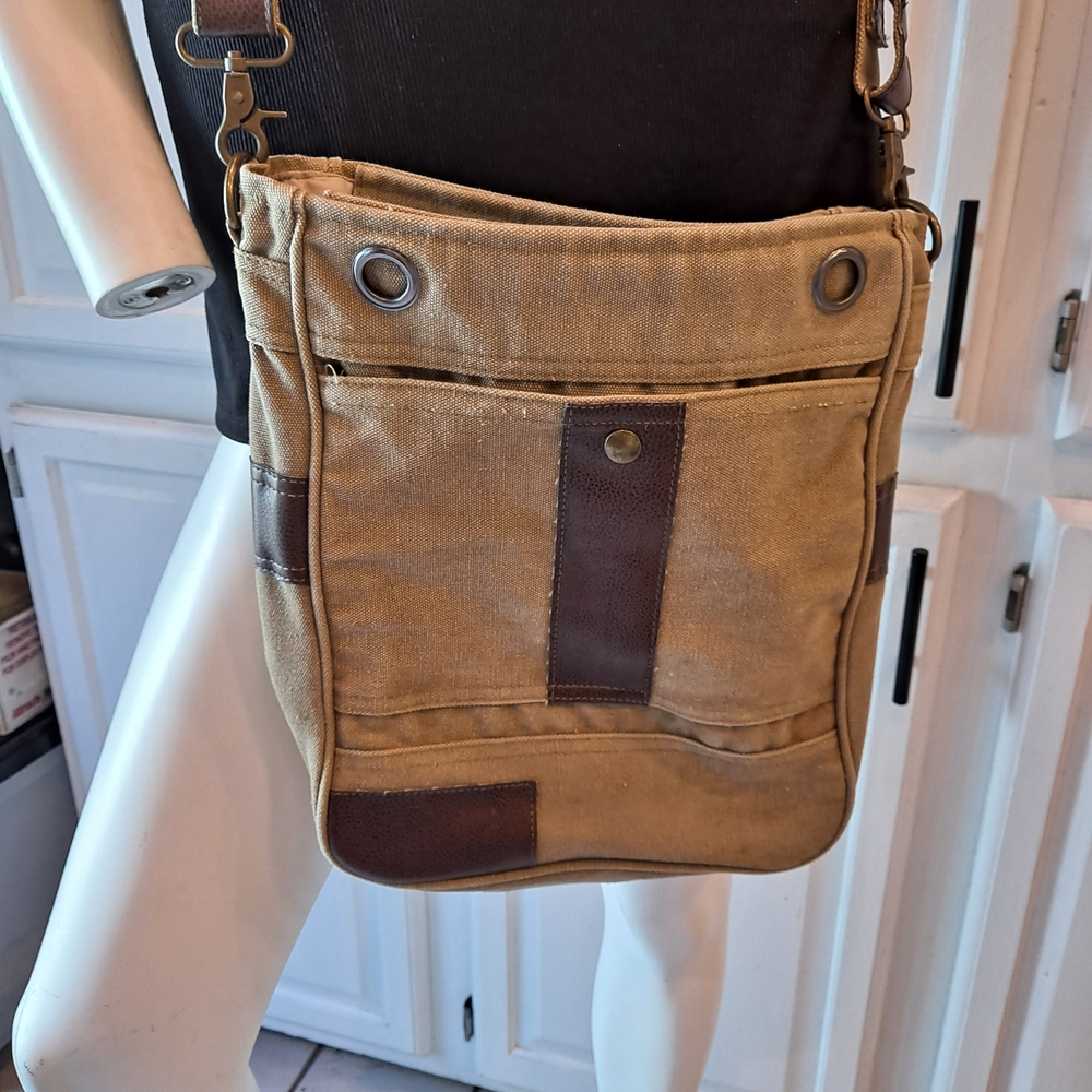 Chic Tan and Brown Canvas Unisex Satchel